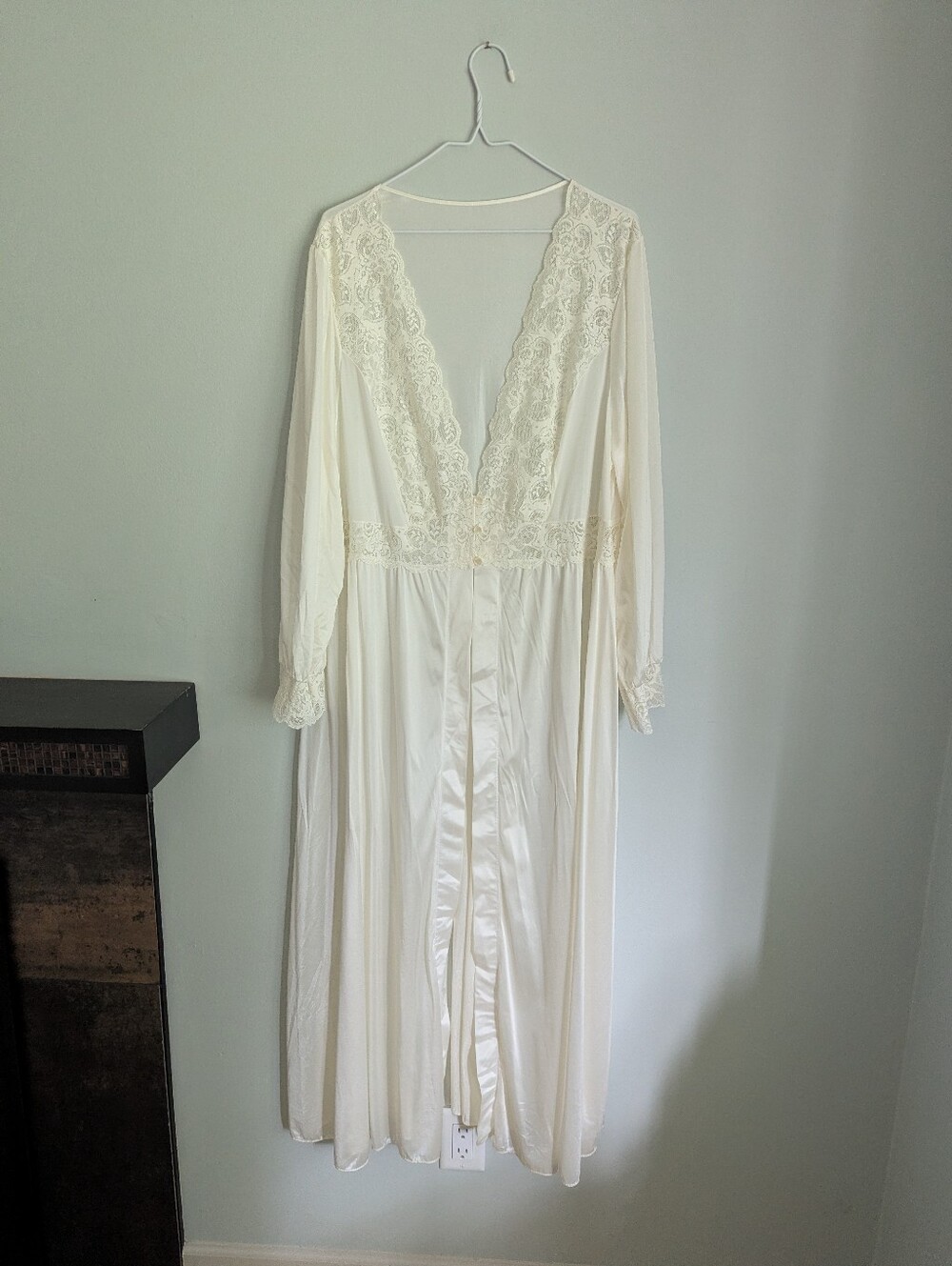 Shadowline Silhouette Lace Bodice Button Down Long Robe XL/XXL? Ivory Retro Look